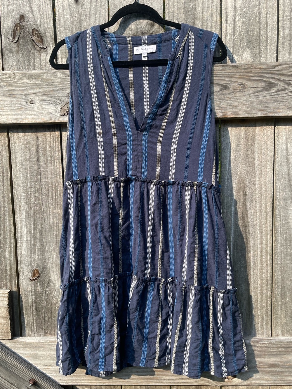 Michael Stars Navy and Blue Striped Sleeveless Tiered Mini Dress Sz S
